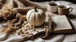 © Hong Hua Hua - Cozy autumn pumpkin book relax chill at home a serene and comforting atmosphere. halloween
