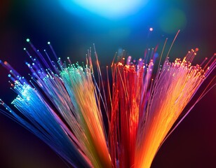 Wall Mural - colored electric cables and led. optical fiber, intense colors, background for technology