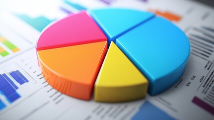 Poster - A detailed shot of a pie chart with segmented areas labeled with financial data, designed for a business meeting presentation.