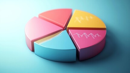 Poster - A detailed shot of a pie chart with segmented areas labeled with financial data, designed for a business meeting presentation.