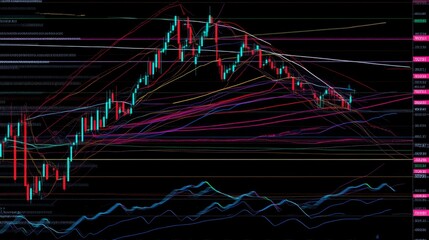 Leinwandbilder - A detailed stock chart with multiple indicators and trend lines, illustrating advanced technical analysis.