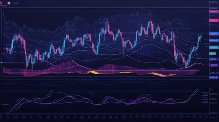 Leinwandbilder - A detailed stock chart with multiple indicators and trend lines, illustrating advanced technical analysis.
