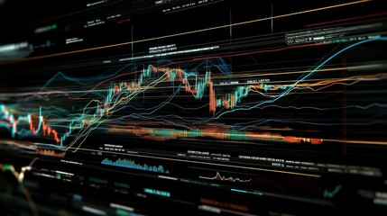 Leinwandbilder - A detailed stock chart with multiple indicators and trend lines, illustrating advanced technical analysis.
