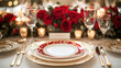 © kvladimirv - Elegant Holiday Dinner Table Setting with Red Roses and Candlelight