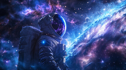 Wall Mural - The astronaut is looking at earth in galaxy