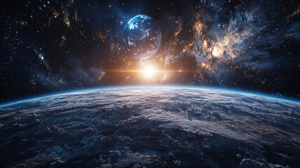 Wall Mural - The astronaut is looking at earth in galaxy