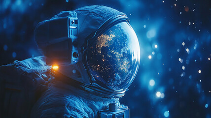 Wall Mural - The astronaut is looking at earth in galaxy