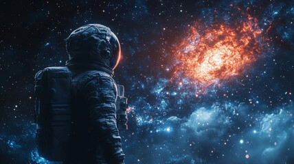 Wall Mural - The astronaut is looking at earth in galaxy