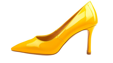 Yellow high heels shoes isolated on on transparent background. Generative AI