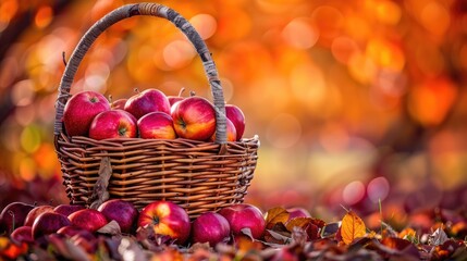 Canvas Print - A basket full of apples in an apple orchard