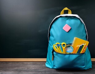 Wall Mural - back to school - backpack with books and headphone, cool kid goes back to school