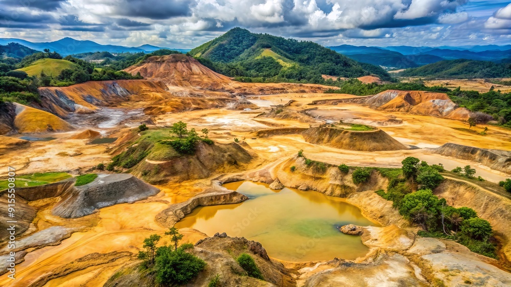 Scarred landscape remnants of illegal gold mining activities reveal ...
