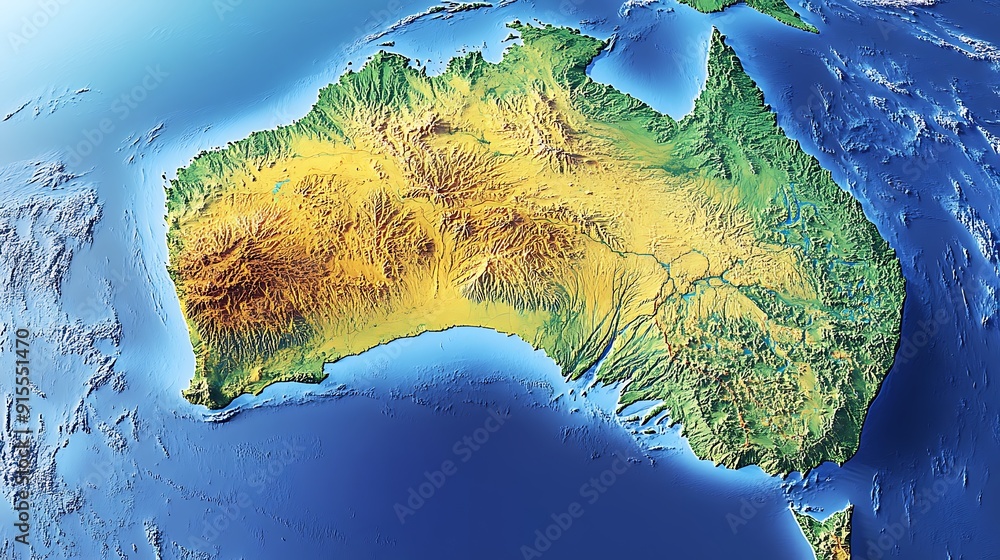 High Resolution Australian Map High-Resolution Physical Map of Australia with 3D Topography Stock ...