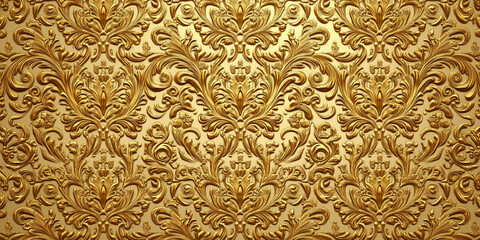 a golden pattern with intricate designs and floral motifs, suitable for use as an elegant background