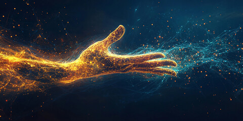 Wall Mural - A digital hand reaching out from the darkness, symbolizing technology and innovation