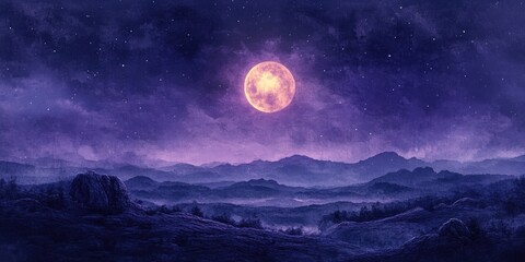 Poster - Full moon over mountain range