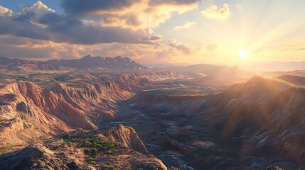 Canvas Print - Golden Hour Over Canyon Landscape