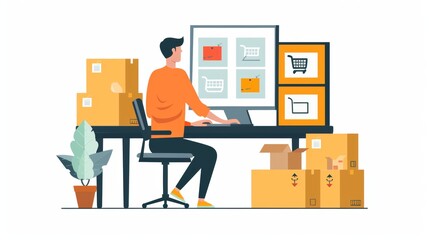 Ecommerce Business: Man Packing Orders for Delivery