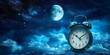 © GaMe - The moon is shining in the night sky, and there's an alarm clock on it. The background features blue clouds with stars