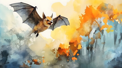 Sticker - Bat In nature Watercolor Style