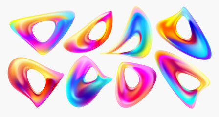 Wall Mural - set of iridescent fluid shapes and bubbles. collection of colorful vector design elements.