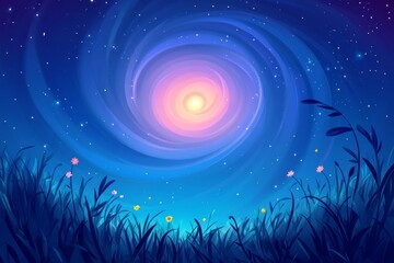 Wall Mural - located in the night sky is a nebula and a sprial of cosmic energy