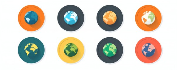 Wall Mural - colorful globe icons set on various backgrounds for presentations