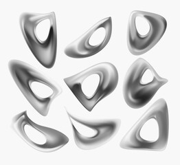 Wall Mural - Set of chrome fluid shapes and forms. Collection of monochrome vector design elements.