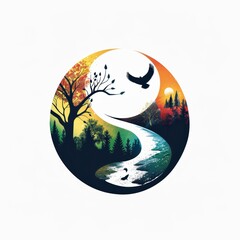 Wall Mural - Seasonal nature logo with distinct sections for each season, merging into a cohesive and unified image