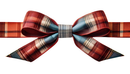 Wall Mural - A detailed image of a sophisticated plaid pattern ribbon bow featuring rich colors of red and blue on a PNG Transparent backdrop.
