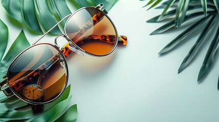 Poster - Sunglasses and Tropical Leaves