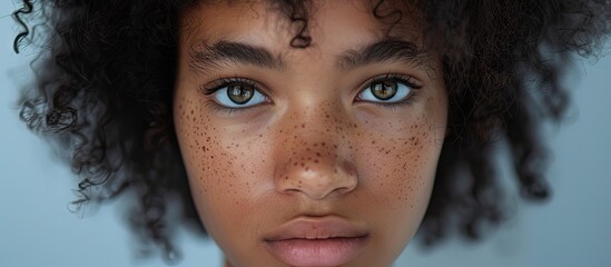 Wall Mural - concerned teenager gazing at the camera and touching their face set against a grey background with copy space