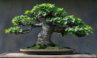 Wall Mural - Bonsai with smooth leaves and a compact shape, highlighted by a clean background to focus on its structure