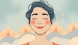 © Thanayut - vector illustration of a content person with a gentle smile soft harmonious patterns and colors in the background highlighting a peaceful and serene state of mind