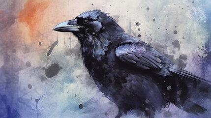 Poster - Raven in nature Watercolor Style