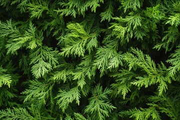 Canvas Print - Vibrant thuja leaves and branches form an organic setting with a classic touch, ideal for serving as a blank canvas image