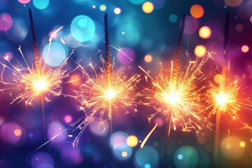 Wall Mural - Festive independence day poster featuring colorful sparklers set against a bright bokeh background for a cheerful fourth of july event