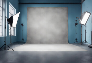 Background studio Cement room display with sunlight on blue wall texture background Banner Backdrop