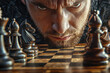 © Kitta - A chess player makes the decisive final move, locking eyes with concentration, poised to deliver the checkmate in a thrilling climax of strategy.