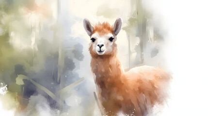 Poster - Alpaca in nature Watercolor Style