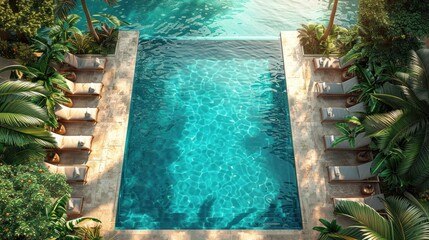 Wall Mural - aerial view of an empty pool with crystal clear blue water