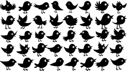 Set of silhouettes of Halloween cute birds