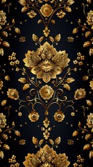 Luxurious gold on black traditional Thai design, seamless and detailed, high resolution. 