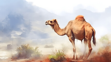 Canvas Print - Camel In nature Watercolor Style