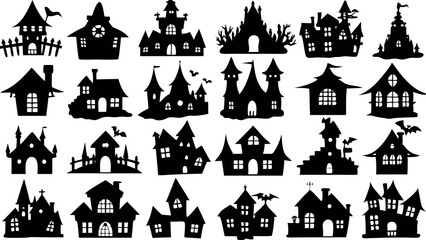 Wall Mural - Set of silhouettes of Halloween house