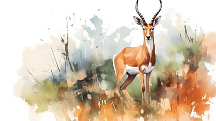 Poster - Gazelle In nature Watercolor Style