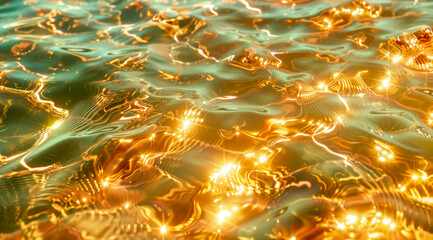 Wall Mural - Surface water waves of sea with golden light tone, texture of glitter water and soft waves with sun glare and ripple.