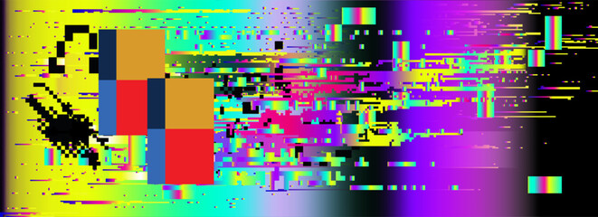 Aufkleber - Retrofuturistic abstract background with pixelated glitches and ambient light leak effects.