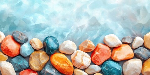 Poster - Colorful Smooth Stones on a Blue Background