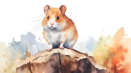 Sticker - Hamster In nature Watercolor Style